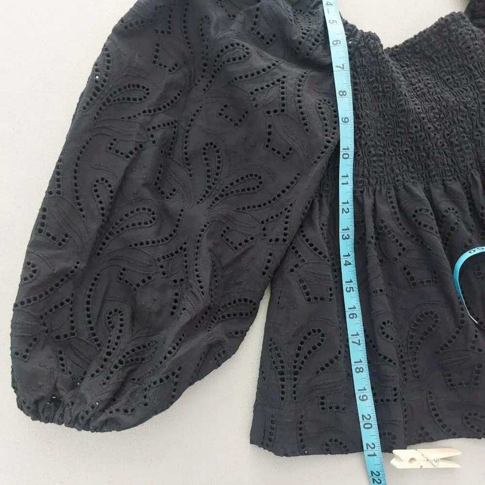 BANANA REPUBLIC Black Top S Sweetheart Neck 3/4 Sleeve Cotton Flirty EUC - Picture 9 of 13